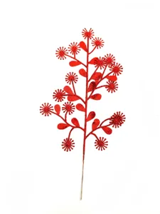 Detailed view of red glitter artificial baby breath branch for Christmas home decor.