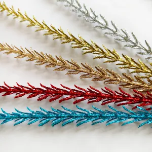 Close-up detail of glittery artificial grain ears for Christmas decoration in multiple colors