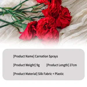 Detalle de un tallo de clavel artificial rojo con pétalos de seda para decoración