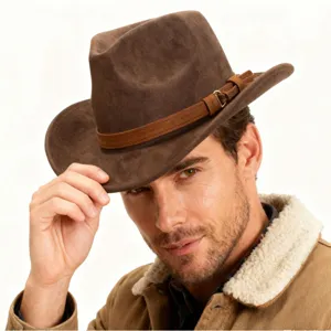 Western Cowboy Hat For Men Women Outdoor Sun Protection Fedora Hat With Decorative Belt Vintage Jazz Wide Brim Hat