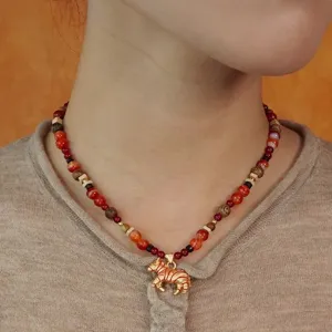 Vintage kralenketting met gouden zebra-hanger, boho vakantiestijl sieraden voor dames
