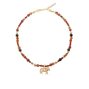 Retro SWAHILLI veelkleurige kralenketting met een gouden zebra-bedelhanger sieraad