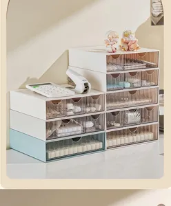 Stackable desk organizer drawers for stationery and cosmetic storage in a home office
