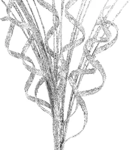Detail view of silver glitter sequin decorative sprigs for festive Christmas tree arrangements