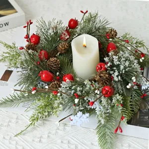 Χριστουγεννιάτικο Wreath Κουκουνάρι Μούρο Πεύκο Βελόνα Κηροπήγιο Τεχνητό Λουλούδι Διακόσμηση Σπιτιού Τραπεζιού Πάρτι
