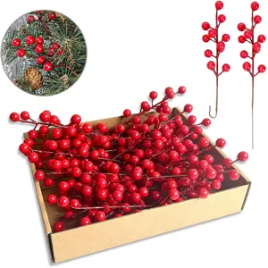 Artificial Red Berry Stems Christmas Holly Berries For Vase Filler Home Decor Festive Party Centerpiece Arrangement Winter Holiday Decorations