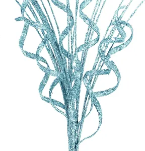 Close-up of light blue glitter decorative branches for Christmas tree decoration