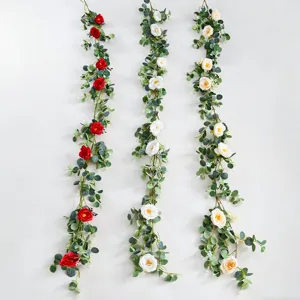 Artificial Rose Flower Vine Silk Rose Garland Fake Hanging Plants For Home Decoration Wall Wedding Party Decor