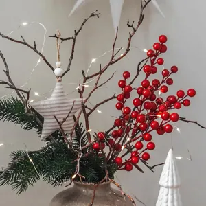 35pcs artificial red holly berries stem for Christmas home decor centerpieces