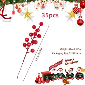Set of 35 artificial red holly berry stems for festive Christmas home decor arrangements