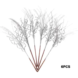 Set of 6 silver glitter curly Christmas decorative branches for festive tree arrangements