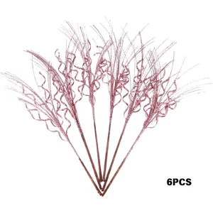 Set of 6 glittery rose gold Christmas decorative stems for tree and vase arrangements