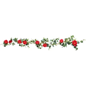 Artificial Red Rose Flower Vine for Home Decor Eucalyptus Garland Fake Plant Greenery