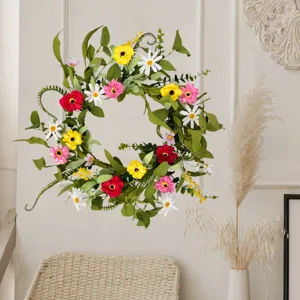 Artificial daisy flower wreath wall hanging for indoor home living room bedroom door decor.