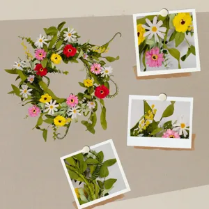 Artificial daisy floral wreath with colorful wildflowers for door living room wall home decor