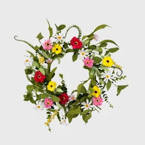 Artificial daisy flower wreath mixed wildflower silk floral hanging decor for home wall