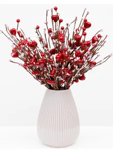 Close-up of vibrant red heart-shaped berry branches for romantic Valentine's decor