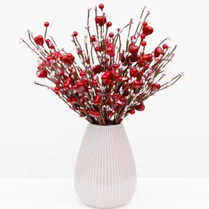 Set of 8 artificial branches with red heart-shaped berries for Valentine's Day home decor
