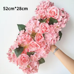 Arrangement de fleurs artificielles roses deco mariage roses hortensias 52x28cm