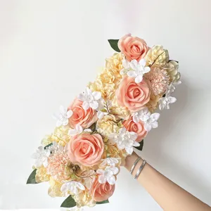 Mariage Rangée de Fleurs Artificielles en Soie Rose Hortensia Eucalyptus Arrangement pour Guide de Route T-Stage Fête Événement Décoration de Maison
