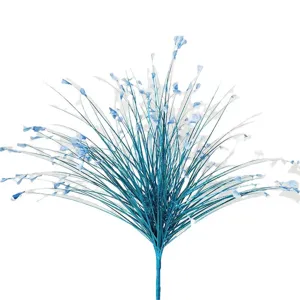 Glitter blue artificial peacock grass spray for wedding flower arrangement