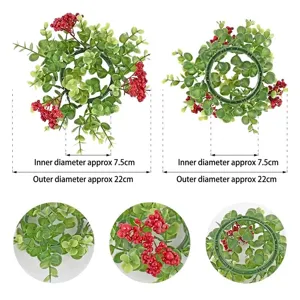 Artificial eucalyptus Christmas candle ring with red berries, 22cm outer diameter wreath