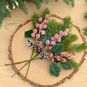Künstliche Weihnachts-Tannennadeln Tannenzapfen befrorene Beeren Zweige für Baumdeko