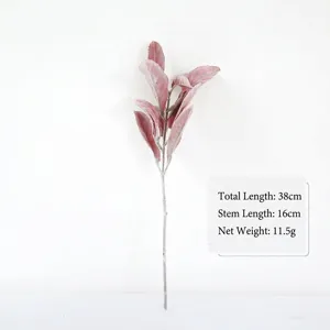 Artificial flocked pink lamb's ear leaf spray branch for minimalist home decor, 38cm