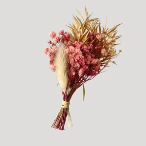 Petit bouquet de fleurs séchées préservées, gypsophile rose pour décoration ou cadeau.