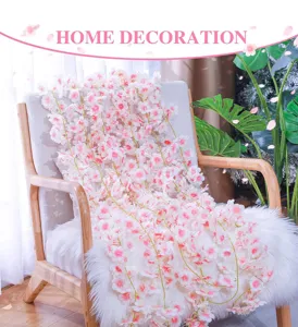 Artificial cherry blossom vine detail shot, perfect for home and wedding decor.