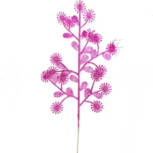 Pink glitter artificial flower branch Christmas home decoration plant ornament 32cm