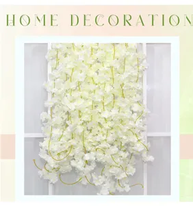 Artificial cherry blossom vine hanging garland fake flowers for home wedding decor