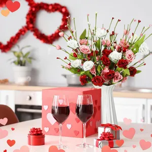 Bouquet de roses artificielles de Saint-Valentin avec branches de cœur pour décoration