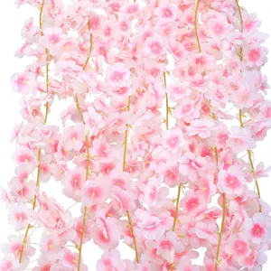 Artificial Cherry Blossom Garland Silk Fake Flower Vine For Wedding Arch Home Room Wall And Air Conditioning Pipe Decor