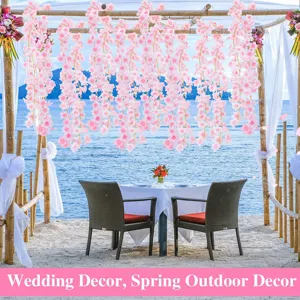 Artificial cherry blossom hanging vine pink fake flower garland for wedding party decor 6ft