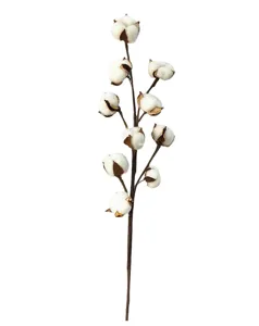 Gros plan détail de branche de fleurs de coton artificielles avec capsules pour déco.