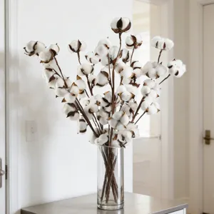 Fleurs Séchées en Coton Artificiel Simulation Tige de Coton en Bois Noël Décoration de Maison Arrangement Floral