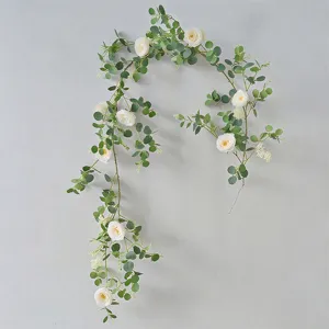 Artificial Eucalyptus Rose Vine Garland Silk Flower Hanging Plants For Wedding Home Decor Pastoral Fake Camellia Peony Foliage