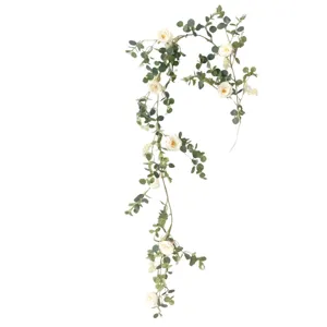 Artificial eucalyptus garland with cream white roses and peonies for home wedding decor