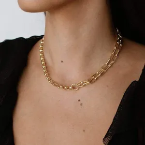 Vintage gold mixed chain necklace featuring paperclip and rolo links for women