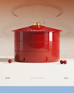 Detail of the three-tier red Temple of Heaven inspired fruit and candy storage box