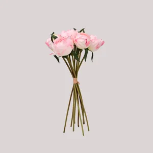 Detailed view of the 9-head artificial pink peony bud bouquet with realistic silk texture