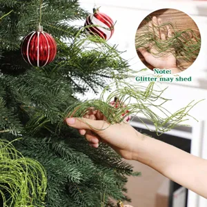 Christmas tree glitter curly twig decoration picks green holiday home party decor 30pcs