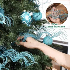 Blue glitter curly twig Christmas tree decoration branch floral pick set for holiday