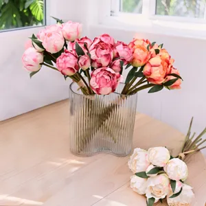 Artificial Peony Bouquet Plastic Fake Magnolia Buds Wedding Bridal Hand Tied Flowers Photography Props Home Decor