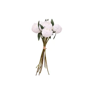Elegant white artificial peony bouquet with 9 realistic buds for wedding and home decor