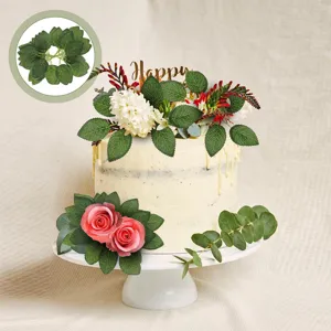 Realistic artificial six-leaf silk greenery for floral arrangements and cake decoration