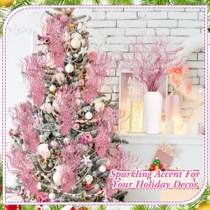 Pink glitter Christmas dragon beard branches, sparkling holiday tree decor, 30pcs set.