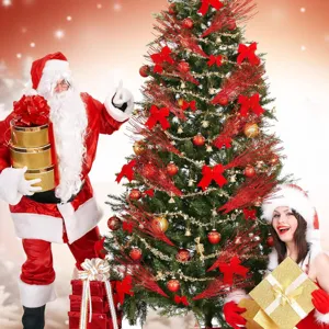 Christmas tree decoration detail view, festive scene layout with ornaments, lovely holiday style.
