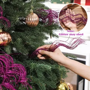 Christmas glitter curly branch pick detail showing purple sparkly 30pcs tree decoration